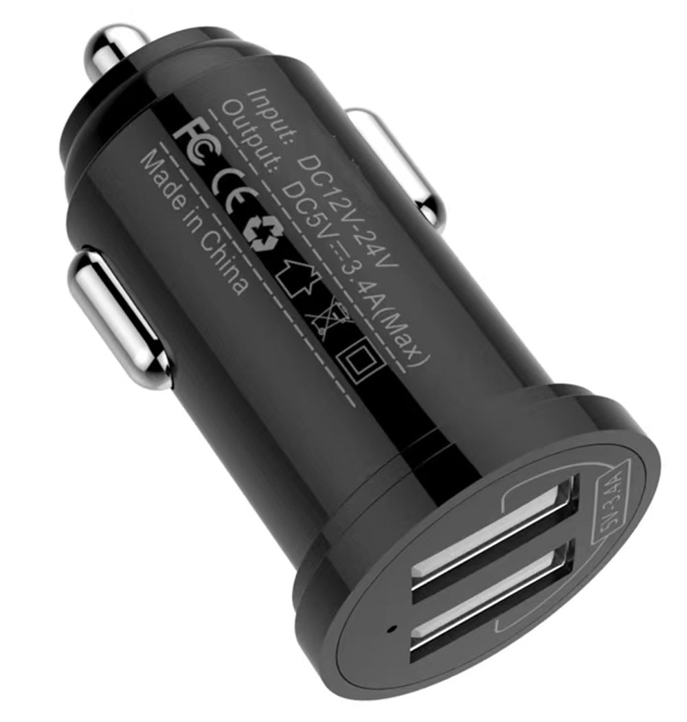 Mini Caricatore da Auto 2 Porte USB-A 24W/4.8A Nero - TECHLY -  IUSB2-CAR5-A48